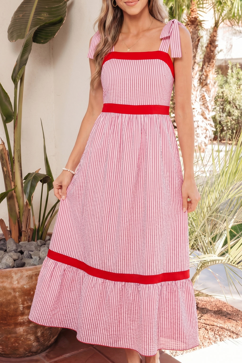Striped Bow-Tie Maxi Dress