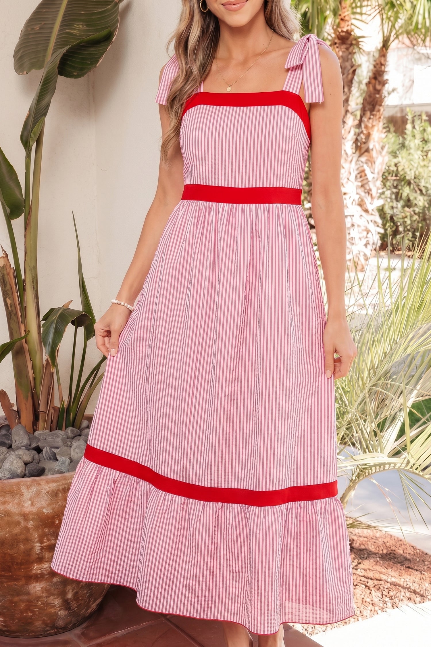 Striped Bow-Tie Maxi Dress