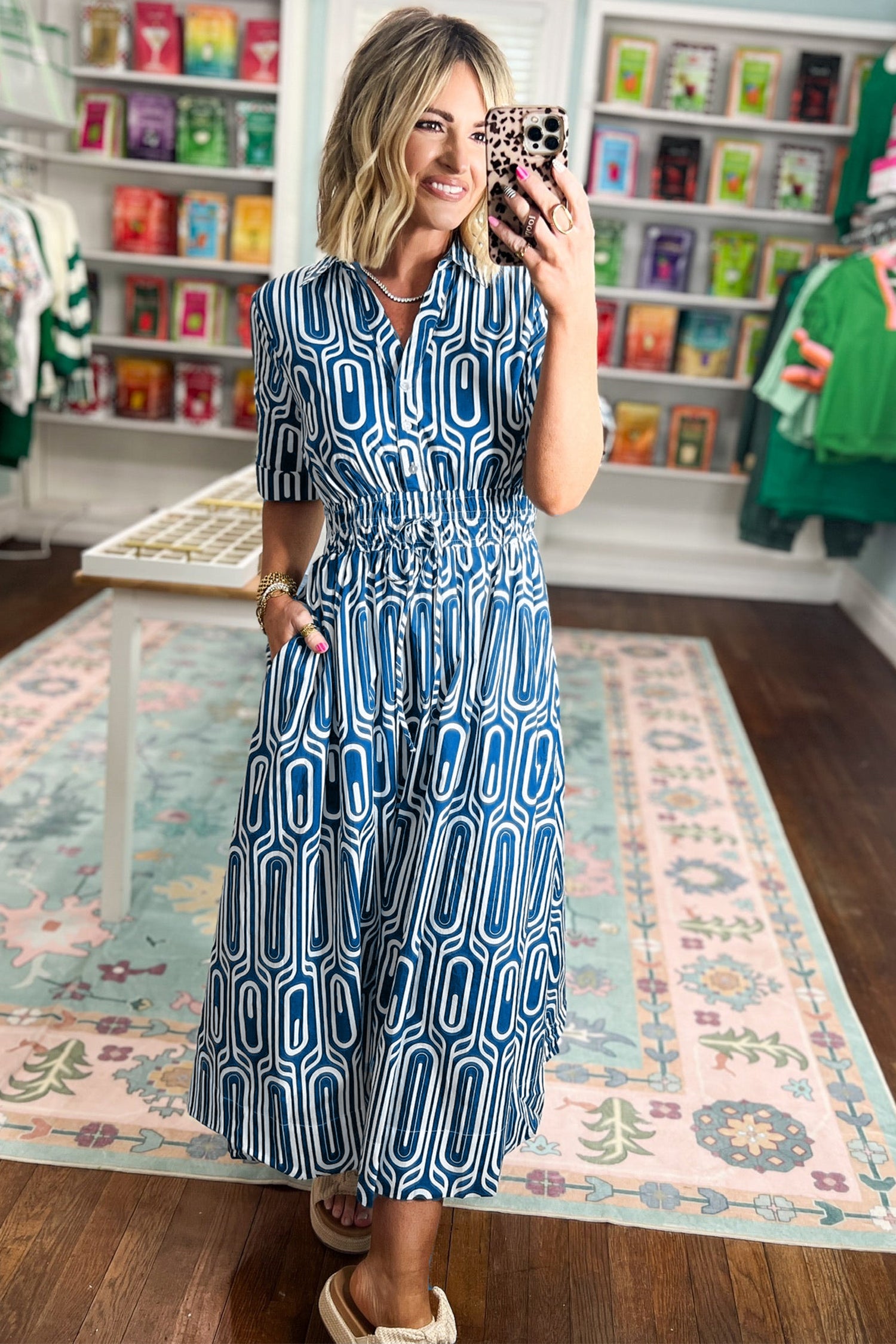 Geometric Print Shirt Dress