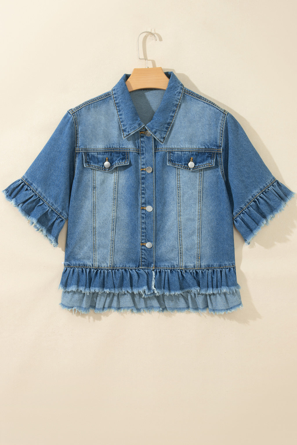 Ruffle Sleeve Denim Jacket