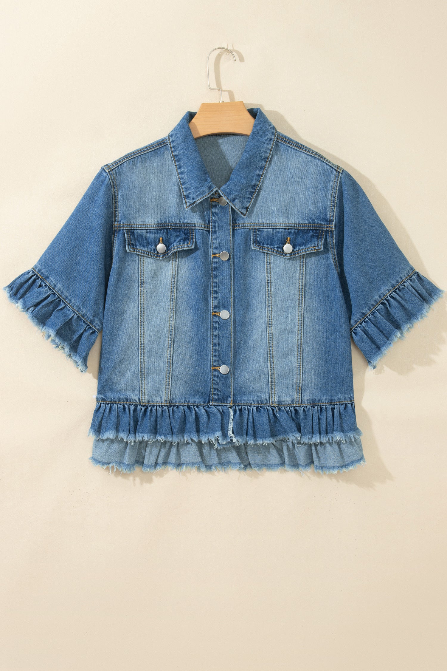 Ruffle Sleeve Denim Jacket