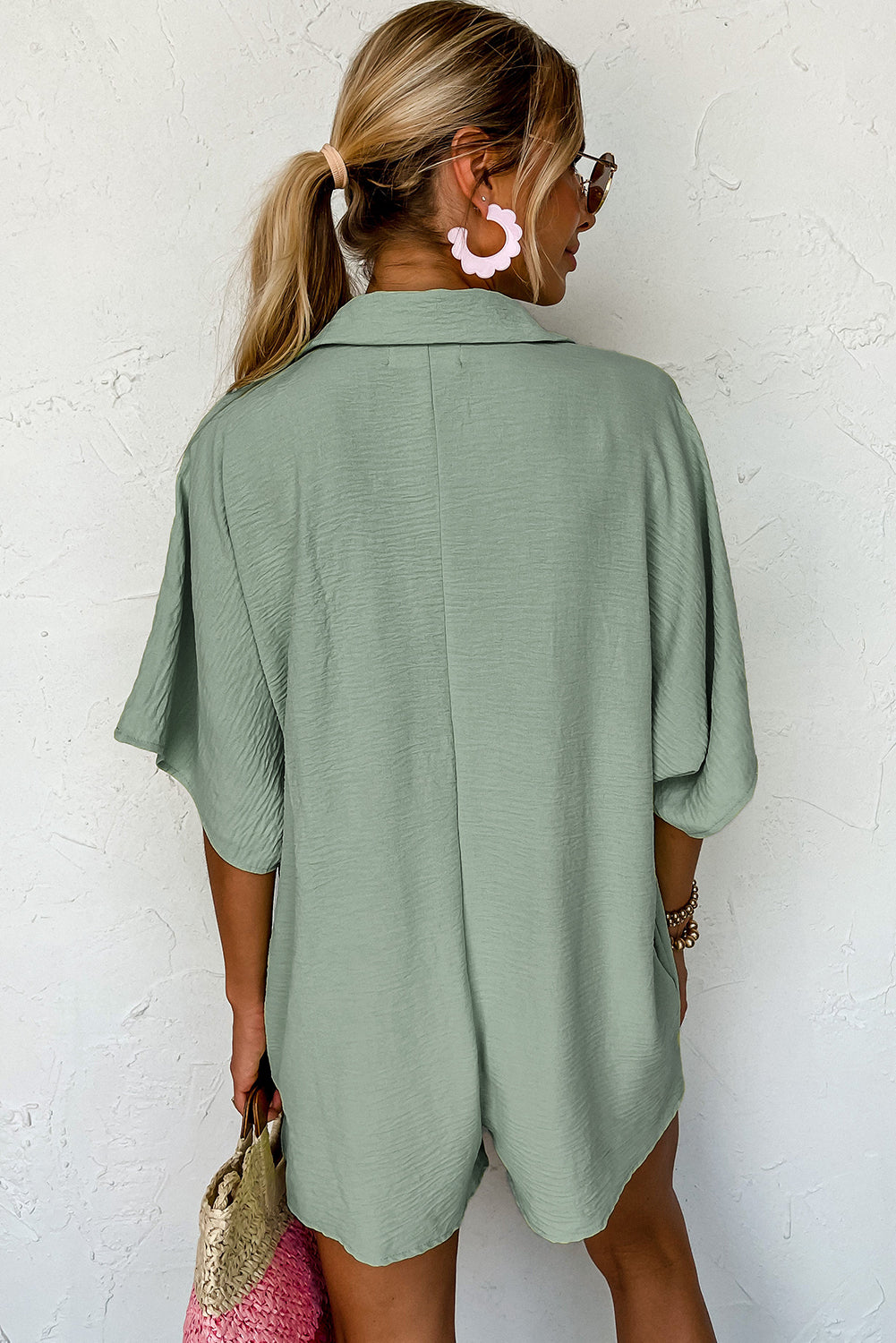 Bright Half Button Collared Loose Romper