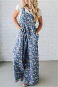 Blue Vintage Rose Pleated Denim Overalls